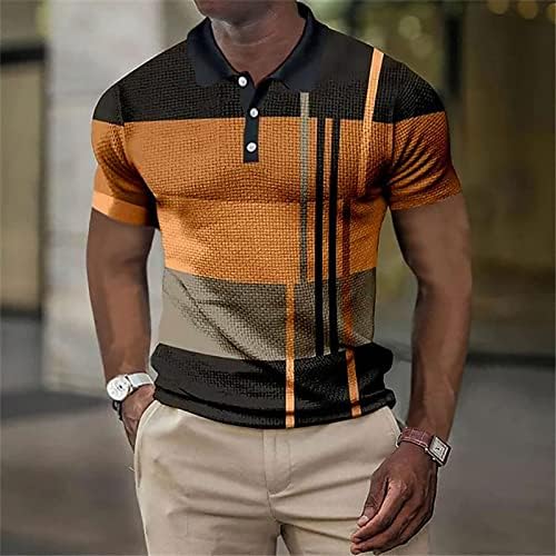 Camisa de pólo de estampa de estampa listrada de estampa listrada masculina Camisa pólo casual Casual Fit Collar Sleeve Camiseta de