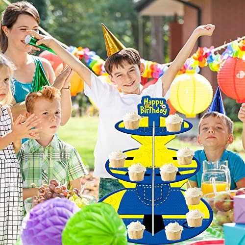 Festa de aniversário de desenho animado Cakestand, suporte de bolo de três camadas para suprimentos de decoração de festa temática de desenhos animados