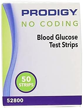 Prodigy 52800 sem codificação Teste de glicose no sangue, caixa de 50 tiras