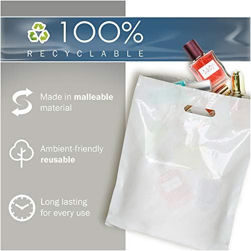 Mercadoria branca Sacos de compras de plástico - 100 pacote 9 x 12 com 1,5 mil de espessura - alças cortadas - perfeitas