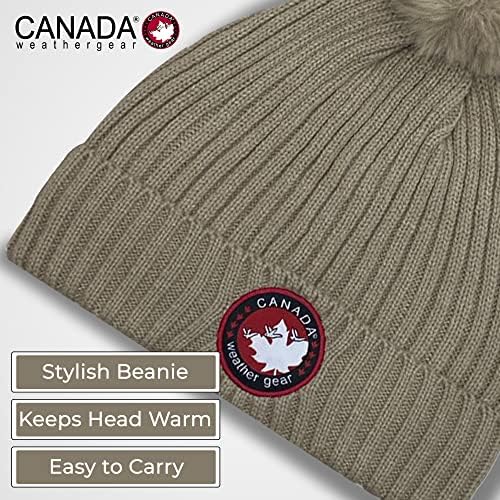 Chapéu de malha de engrenagem meteorológica do Canadá para mulheres - chapéu aconchegante de inverno com pom pom- single manguito