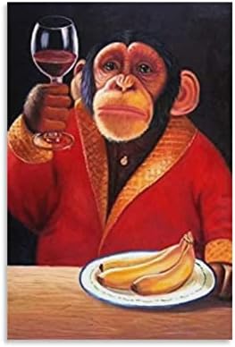 Pinturas de arte abstrata pinturas de tela de animais com macaco animal bebendo vinho fumando arte de parede de parede p lona de lona impressão arte de parede moderna sala de aula de cozinha sala estética 16x24inch