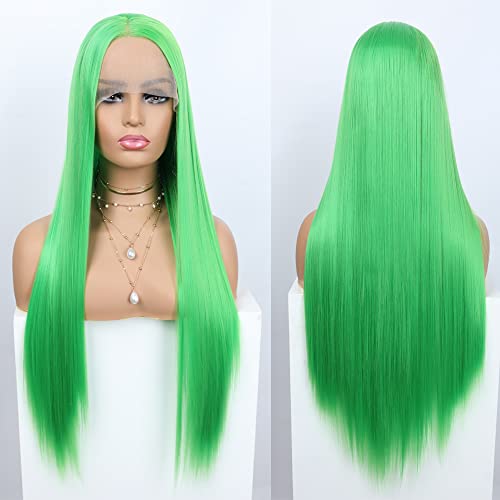 Phayre Lime Green Synthetic Lace Front peruca 13 × 2,5 Longo Longo Longo Longa Parte de Cabelo de Fibra Resistente ao Calor Para Mulheres da Moda