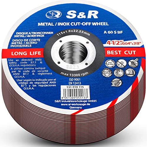 S&R 25 PCS Gream de corte ângulo de ângulo de 4,5 polegadas/roda de corte para metal e aço inoxidável, 4 1/2 x 3/64 x 1