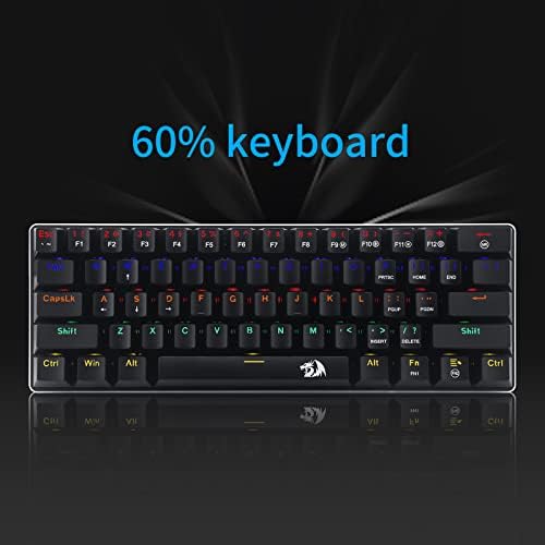Redragon K613 60% Mini teclado de jogo mecânico 61 key Tenkeyless Rainbow LED Teclado com rede com retenção com interruptores azuis para Windows PC