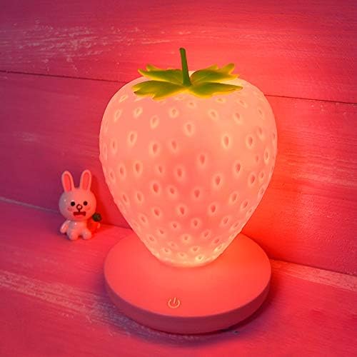 Strawberry Night Light Decor - LED de lâmpada de morango de silicone fofo - USB recarregável - 3 modos Touch a cabeceira