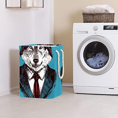 Incomer lobo impressão de lavanderia grande cesto de roupa de roupas prejudiciais à prova d'água para cesta de roupas