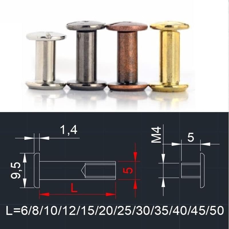 10/20pcs m5x4/6/8/10/200/15/20/20/2010/35/40/45/50 preto níquel de bronze bronze post parafuso de encadernação parafuso