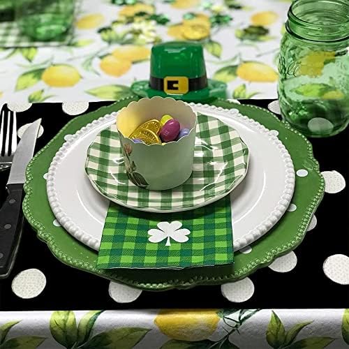 Arkeny St Patricks Dia Green Shamrock Black Dots Placemats 12x18 polegadas Conjunto de 4, decoração de férias sazonais de primavera para mesa de jantar, decoração de mesa de fazenda caseira interna AP254