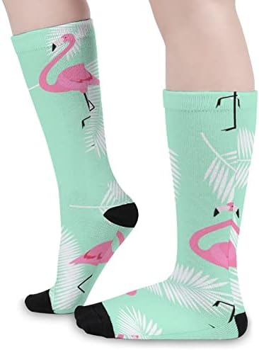 Colorido rosa flamingo de cores estampadas combinando meias atléticas de joelho altas para mulheres homens