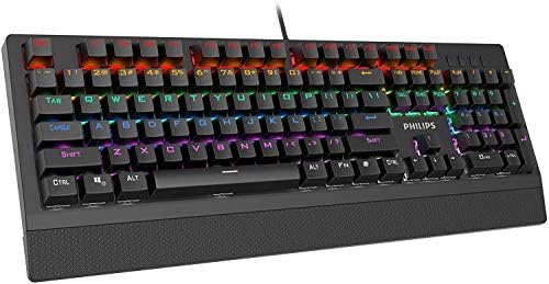 Teclado de jogos mecânicos Philips-RGB LED LIDO BENDENHO TECHADO COM CORREÇÃO AZUL PARA JOGOS, PC- TENAS N ROLOVER-GHOSTING