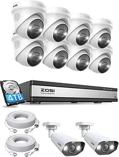 ZOSI 16CH 4K Poe Home Security Camera System com detecção de veículos de pessoa, 10pcs 5mp Câmeras de IP IP de Poe A Outdoor