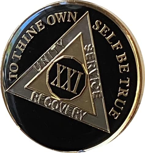 21 anos AA Medallion 1,5 Grande clássico metálico clássico Black Sobriety Chip