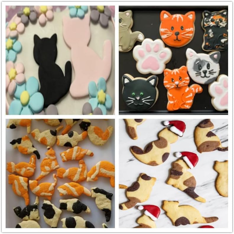 Conjunto de cortadores de biscoitos de gato de 6 rosto de gato, bunda de gato, patas de gato e 3 moldes de cortador de biscoitos de corpo de formato fofo para festas temáticas de gato