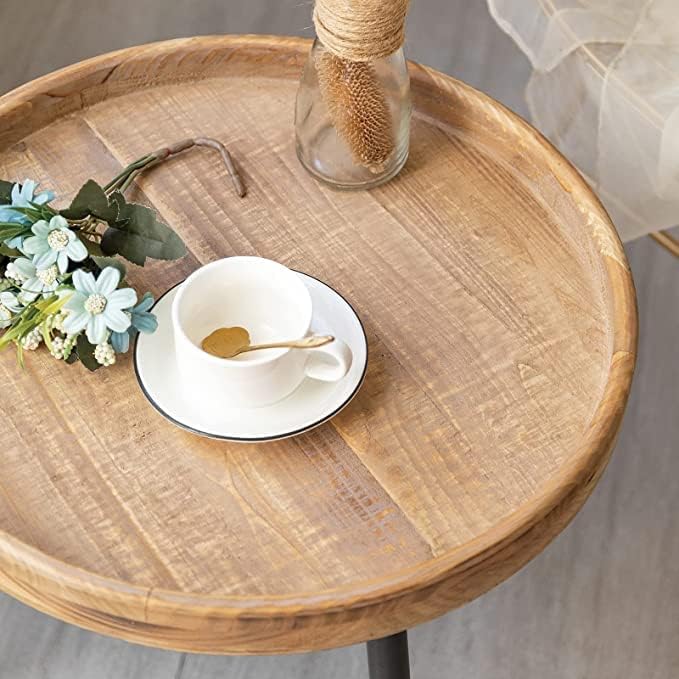 Tabela lateral redonda da mesa de madeira Lita, mesas de mesa de cabeceira, mesa lateral redonda externa, mesa de bandeja