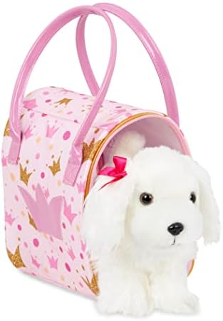PUCCI PURS - Toy Dog - Pluxh Puppy - Transportador de cães - Toy Maltese - 3 anos + - Bolsa de glamour da coroa rosa e filhote maltês