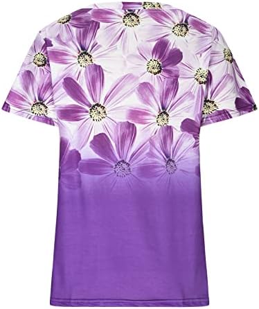 Tampas de tamanho grande para mulheres camisetas de impressão floral casual verão V de pescoço curto camisa de manga curta