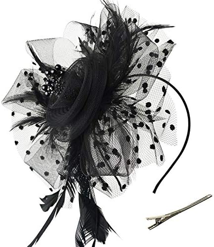 Drechow Fascinators Hat Hat Flower Mesh Fibbons Feathers em uma faixa da cabeça e um clipe Tea Party Headwear para meninas e mulheres