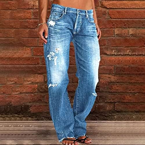 Jeans de perna reta GDJGTA para mulheres rasgadas jeans de cintura baixa para mulheres vestidos de tamanho grande para mulheres