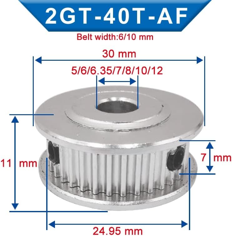 Roda de polia ZhengGuifang Professional GT2-40T, furo interno 5/6/6.35/7/8/10/212mm de alumínio de alumínio Largura de 7/11m