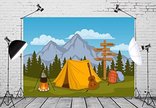 Corfoto Fabric 9x6ft acampamento cenário Jungle Adventure Picnic tenda Booth Banner Camping Decorações de festas de aniversário