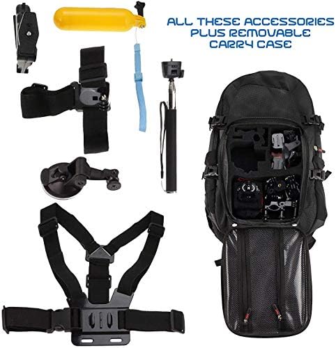 Backpack da câmera de ação da Navitech e kit de combinação de acessórios de 18 em 1 com cinta de tórax integrada-compatível com cooau