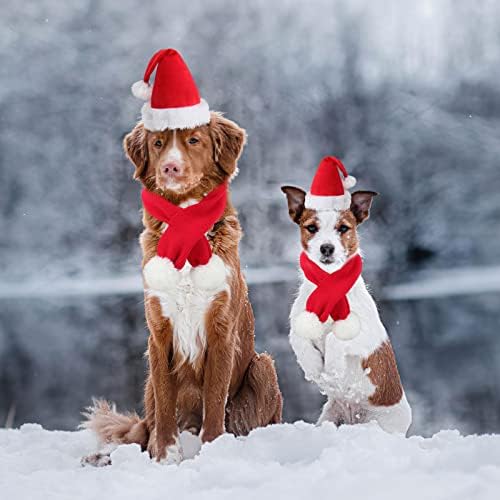 Rypet Dog Chapéu de Natal e Lenço Pets Ajustados Petos Santa Cão Cão de Natal Fantas de Natal Red Sconheira Com Bola Branca