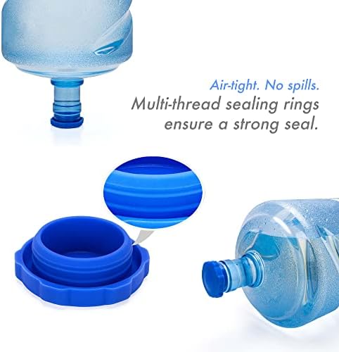 Tampa de jarro de substituição reutilizável por 3 e 5 galões de jarro de água - tampa da tampa da garrafa de silicone - selo apertado sem derramamento - lavadora de louça Safe - BPA grátis - 2 contagem