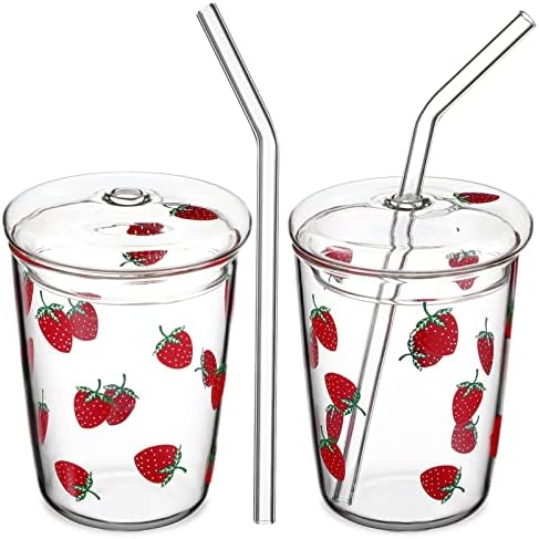 Zerodeko 2pcs xícara fofa, xícara de bebida de 350 ml com tampa, caneca de bebida parcial de morango, copo de garrafa de bebida resistente à água para suco, leite, chá, café, coquetel