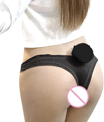 Tangas sexy para mulheres G String Baixa ascensão de pêlo de pêlo calcinha de cauda de cauda suave Veja através da roupa íntima