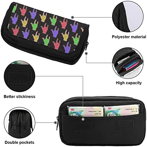 Coloful Rock Hands Lápis Caso bolsa de caneta Organizador de maquiagem portátil Grente portátil cosmético para viagens de escritório