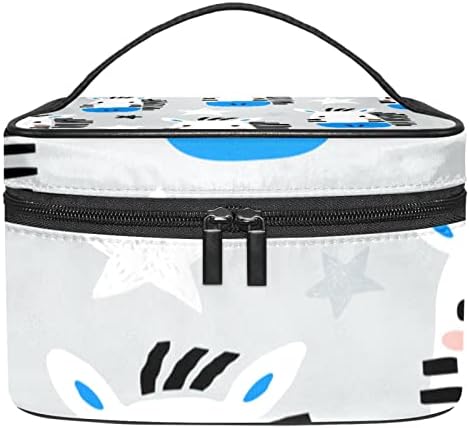 Organizador de bolsa de maquiagem de viagem Yoyoamoy, bolsa de armazenamento de higiene pessoal impermeável com alça, bolsa de maquiagem grande para meninas adolescentes zebras