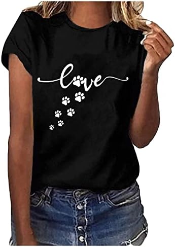 Camisa de pata de cachorro feminino Tops Tops de cachorro fofo Graphic Tee Casual Crewneck Camisas de manga curta Presentes