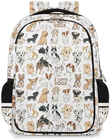 CFERSAN Todos os tipos de cães de desenhos animados fofos Mochila multifuncional para meninas Laptops Durável Laptops