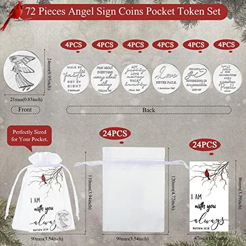 72 peças Memorial Angel Sinal de moedas Conjunto de bolso Token Guardian Pocket Angel Angel Cardinal Poema Cartões Cartões de oração