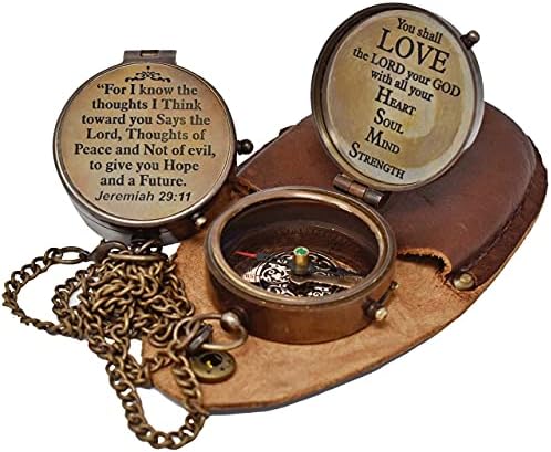 A S artesanato gravado Presentes de bússola gravada para ele Brass Feito de navegação personalizada Compass para marido, filho, filha,