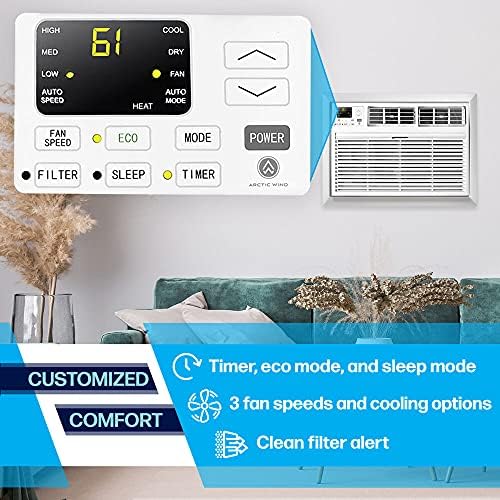 Artic Wind 230V 12.000 BTU Digital através do ar condicionado e aquecedor de parede para salas de médio porte até 550 pés quadrados,