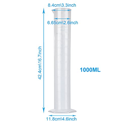 2PACK 1000ml Cilindro de cilindro de medição de medição transparente de 1000 ml, balão de tubo de ensaio de medição