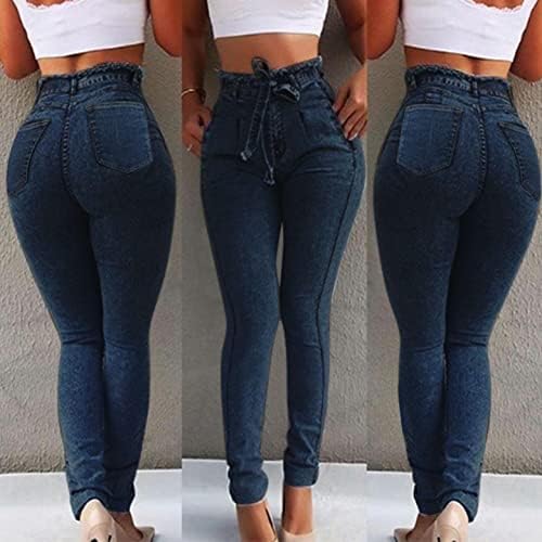 Jeans de jeans magro de cintura alta de tamanho grande feminino