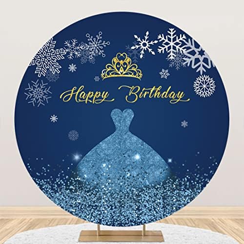 Yeele 7.5x7,5ft feliz aniversário redondo capa de capa de ouro coroa de ouro lindo vestido azul de neve flato de neve