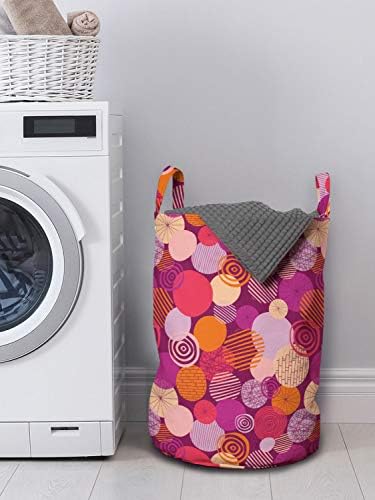Bolsa de lavanderia moderna de Ambesonne, círculos engraçados espirais abstratos de listras e pontos criativos, cesto