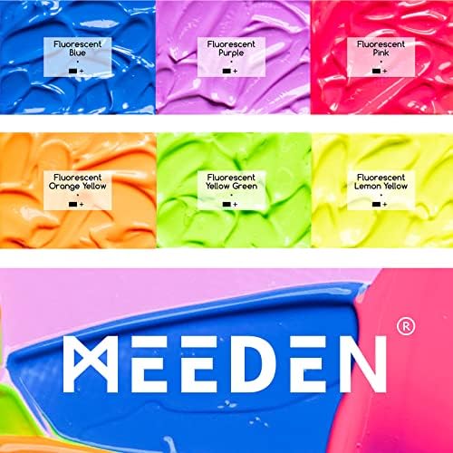 Conjunto de tinta acrílica fluorescente de Meeden, 6 cores 0,74 oz/22 ml, pigmentos ricos, tintas artesanais de arte não tóxicas para