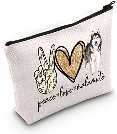 WZMPA engraçado Malamute Bag Cosmético Malamute Presente Paz, amor, maquiagem malamute zíper bolsa bolsa de cachorro amante presente