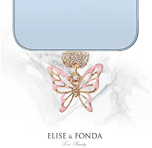 Elise & Fonda CP406 Porta de carregamento USB Crystal Anti -pó do pó Little Butterfly Phone Charm para iPhone 13/11/11/xs