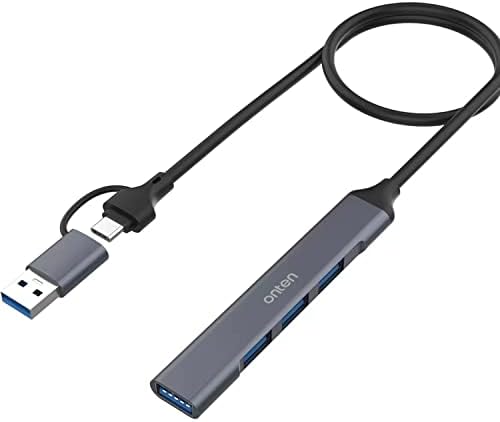 Hub USB, Onten USB C Adaptador USB, USB C a USB Um hub com cabo de 1,6 pés, 4 portas USB-C Hub USB 3.0/2.0, para MacBook Pro, IMAC 2021, liga de alumínio Splitter USB, Liglo de alumínio colorido cinza a cores
