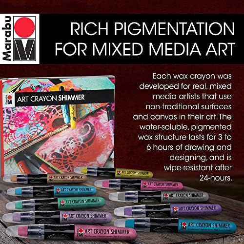 Marabu Art Crayons Shimmer Conjunto - 10 Crayons de aquarela metálica altamente pigmentados - Crayons de água solúveis de mistura suave e fácil para artistas de mídia mista - Artes e artesanato para adultos