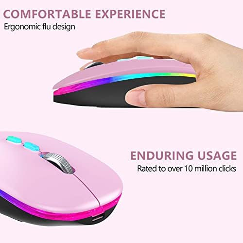 Mouse sem fio LED HotLife, mouse Bluetooth sem fio recarregável, 2,4g portátil de computador sem fio USB portátil com receptor USB e adaptador tipo C