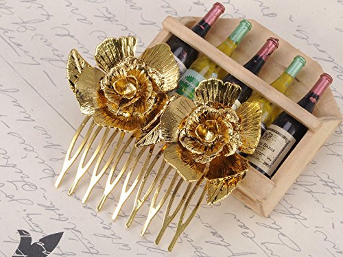 Alilang Golden Silver Tone Metal Metal vintage Floral Rose Leaf Hair Pin Comb