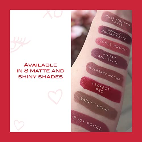 Mirabella Lipstick de cobertura completa, Rosy Rouge - selada com um beijo - cor cremosa duradoura - maquiagem rica com sensação confortável