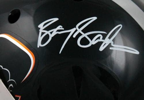 Barry Sanders autografou ok. Estado F/S Schutt Capacete preto Máscara de máscara de laranja - Holo - Capacetes NFL autografados